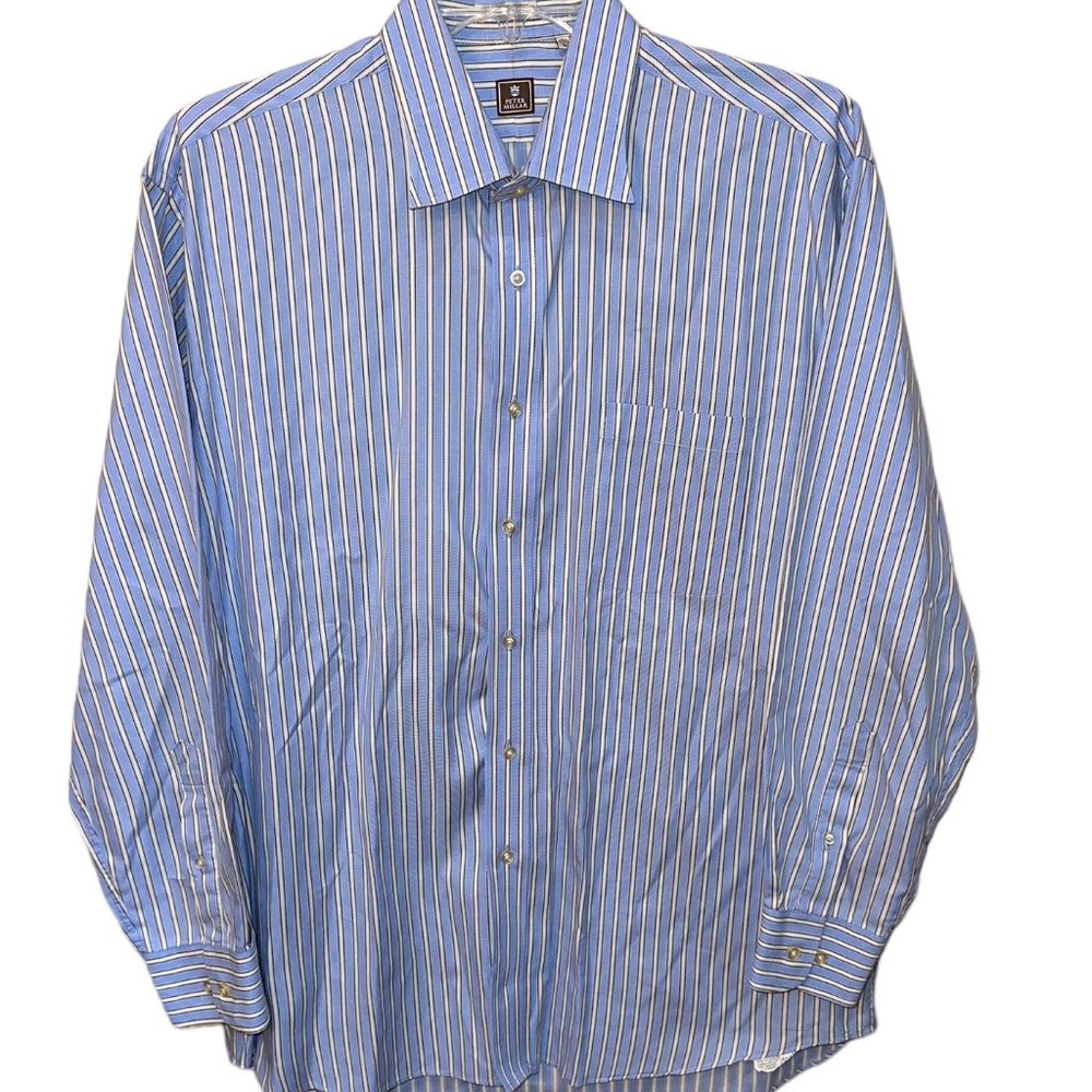 Men's Peter Millar 100% Cotton Button Down Dress Shirt Striped Size Large 17.5